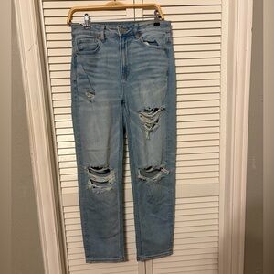 Light Blue Distressed Mom Straight Leg Jeans